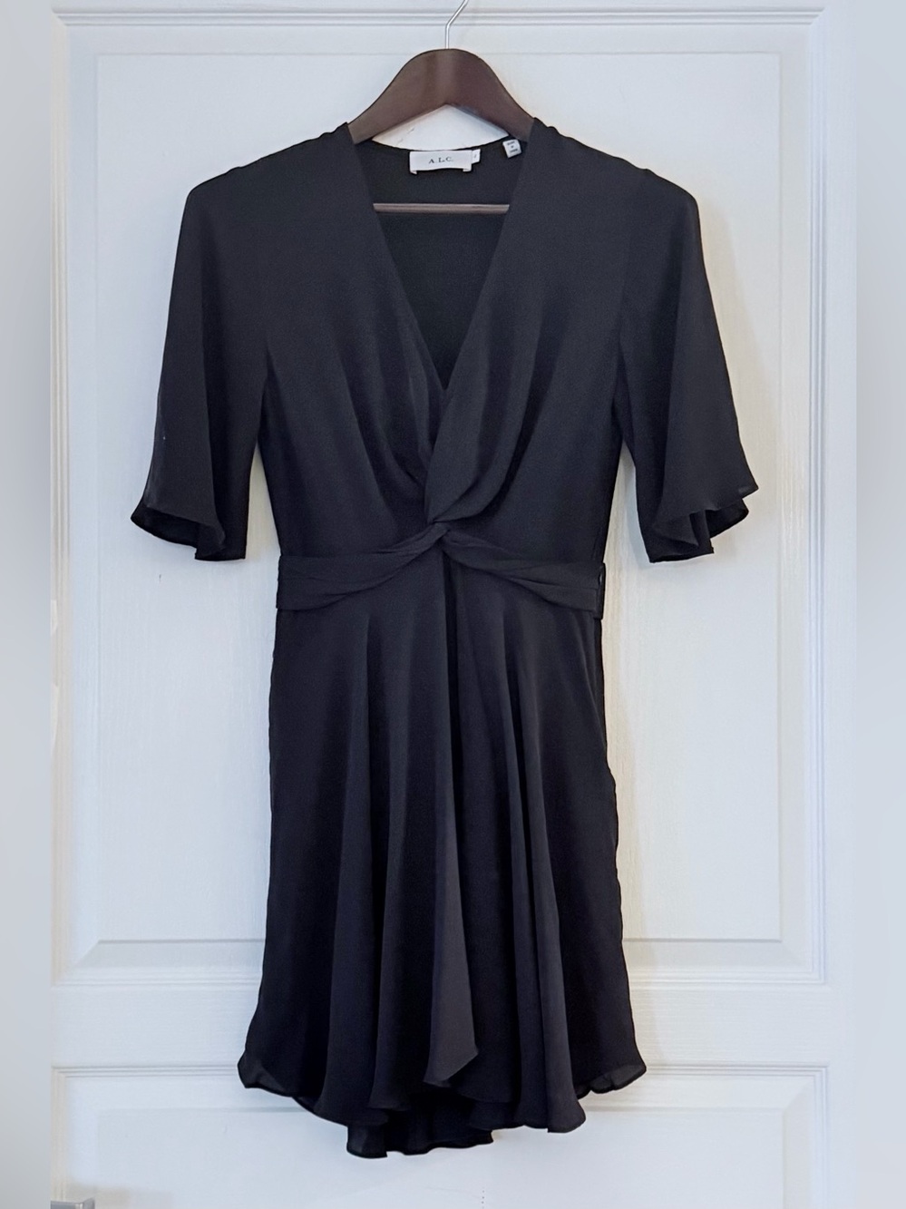 A.L.C. Navy Twist-Front Silk Mini Dress